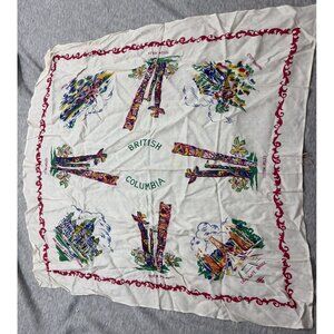 Vintage British Columbia Canada Souvenir Tablecloth Totems Embroidered White